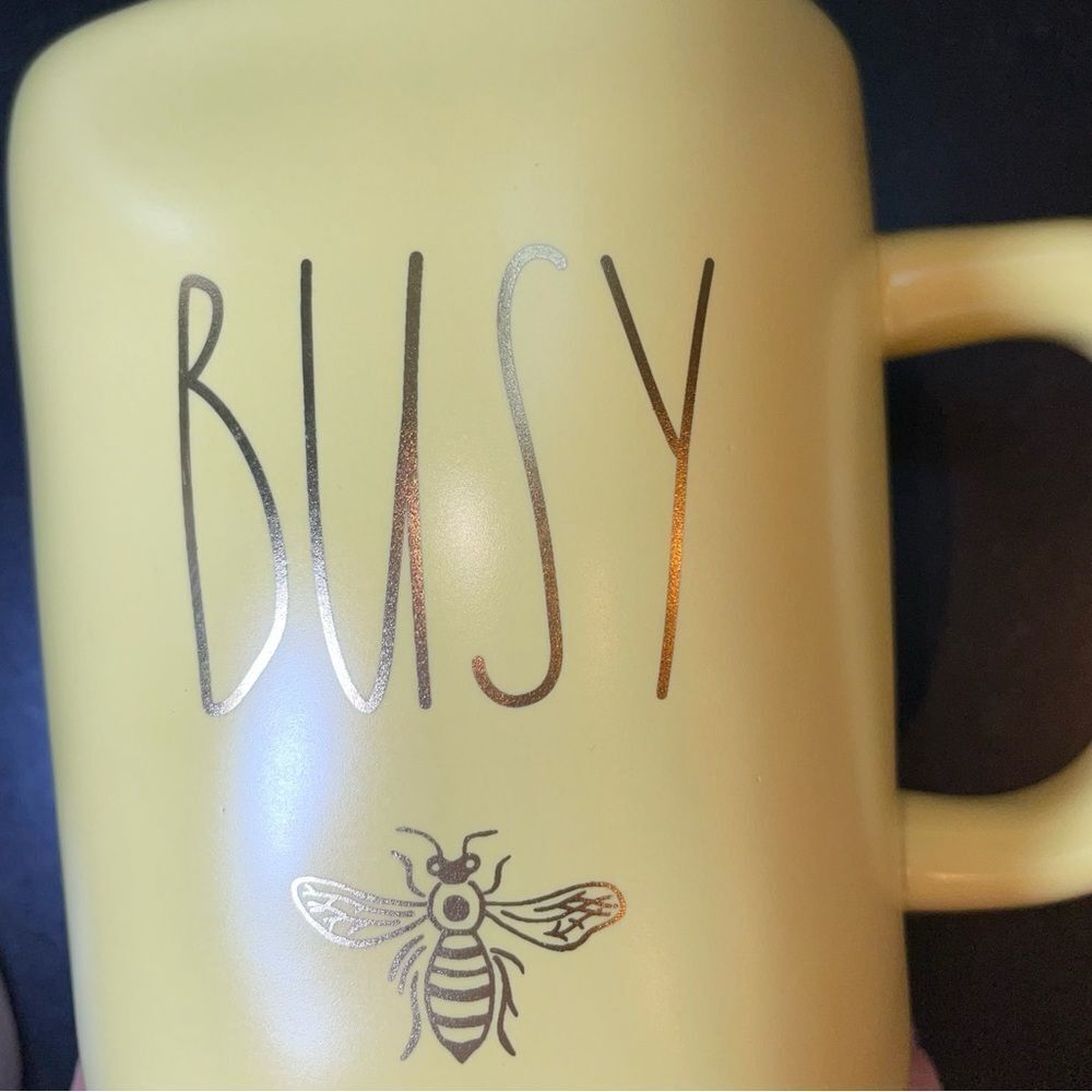 Rae Dunn  “Busy Bee” Coffee Mug Yellow with Gold Lettering Hard To Find - Picture 4 of 4